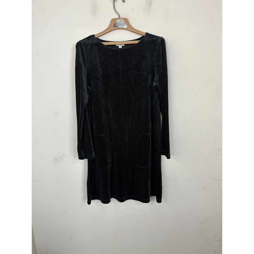 Pure Jill J. Jill Black Velour Long Sleeve Pocket Shift Dress Medium KDR106451